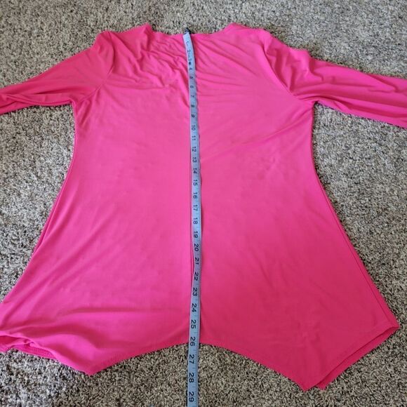 Slinky Brand Hot Pink Long Sleeve Handkerchief Hem Round Neck Tunic Top Size M - Picture 12 of 14